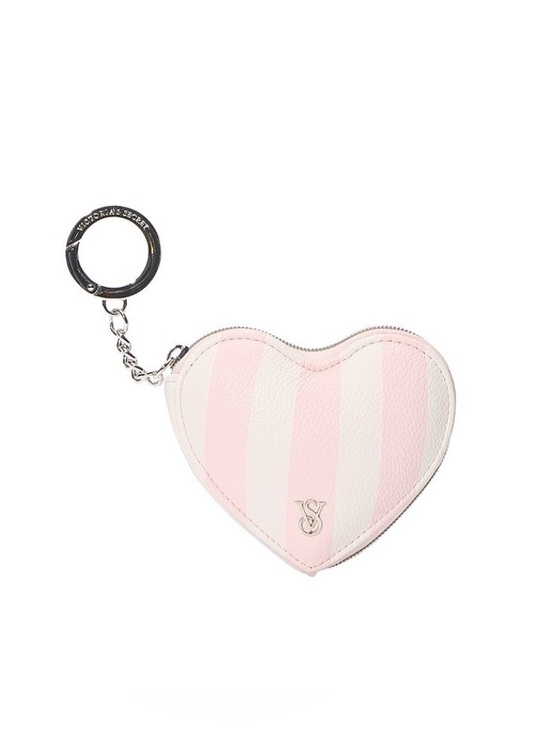 Victoria's Secret Accessories - NWT Victoria's Secret Pink & White Striped Heart Pouch/Keychain